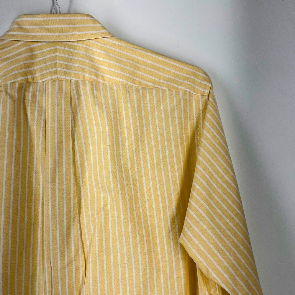 Lands End Mens Yellow White Striped Button Down Oxford Shirt Long Sleeve Cotton - Picture 8 of 13